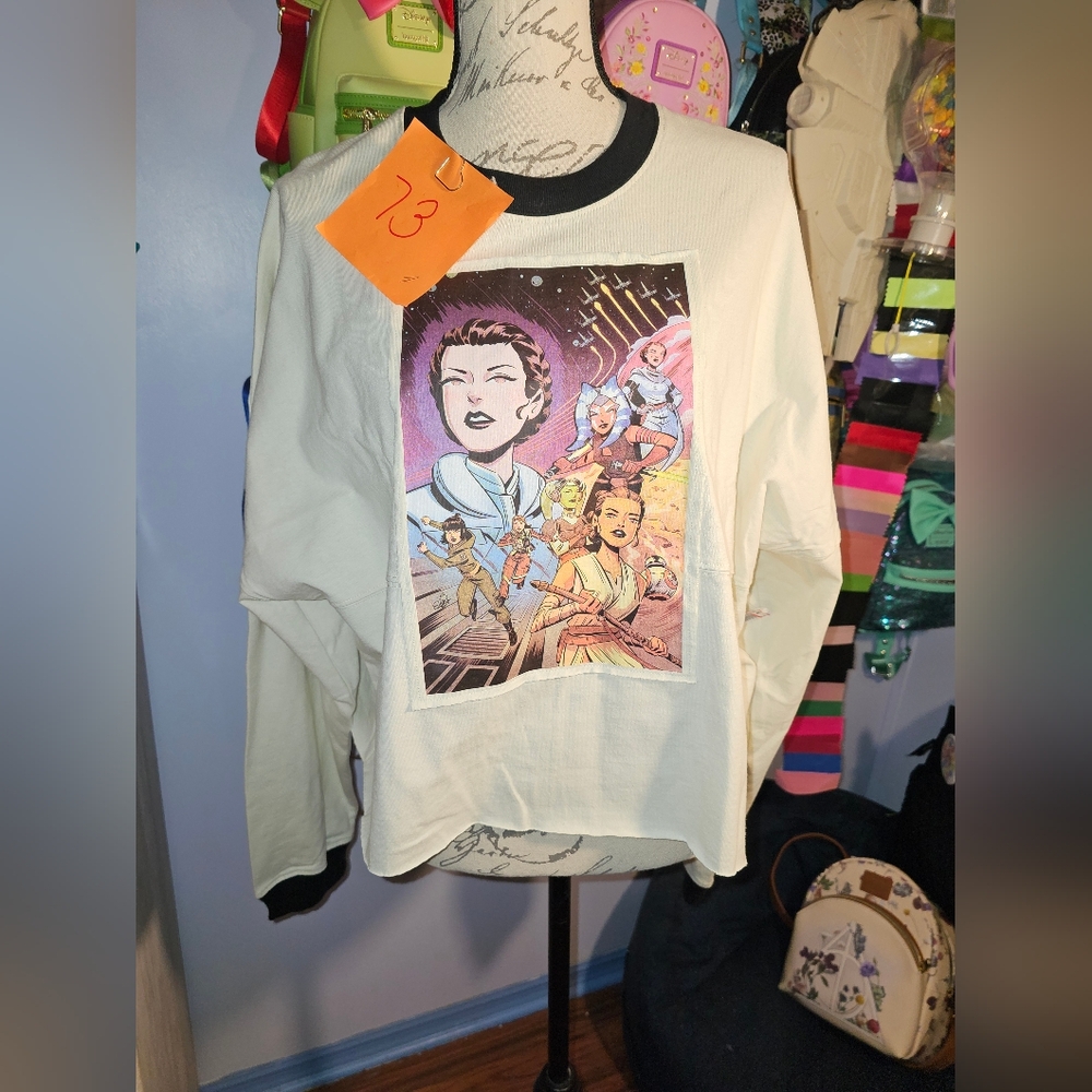 Disney Parks Women of the Galaxy Long Sleeve Crop Shirt Spirit Jersey Sz L NEW